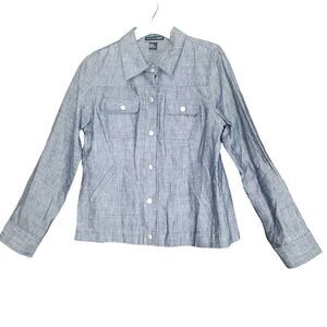 Saint Tropez West Linen Jacket Snap Front Pockets Long Sleeve Blue Womens Size M